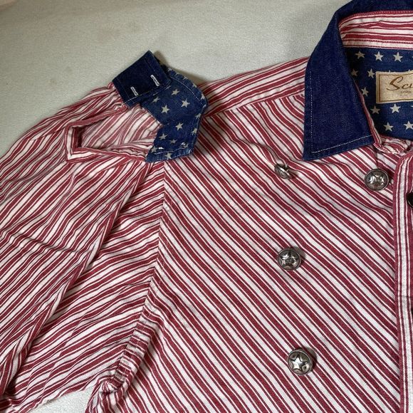 SCULLY Men’s Western Shirt Long Sleeve Sz Medium American Patriotic Cowboy - Picture 7 of 11